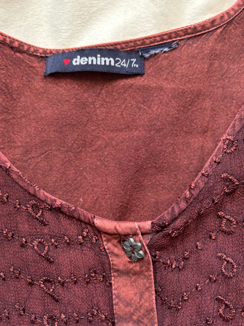 Embroidered Button-Front Rust Brown Tunic - Picture 4 of 8